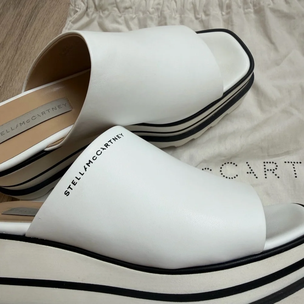 Stella McCartney White Platform Slides with Black Accents